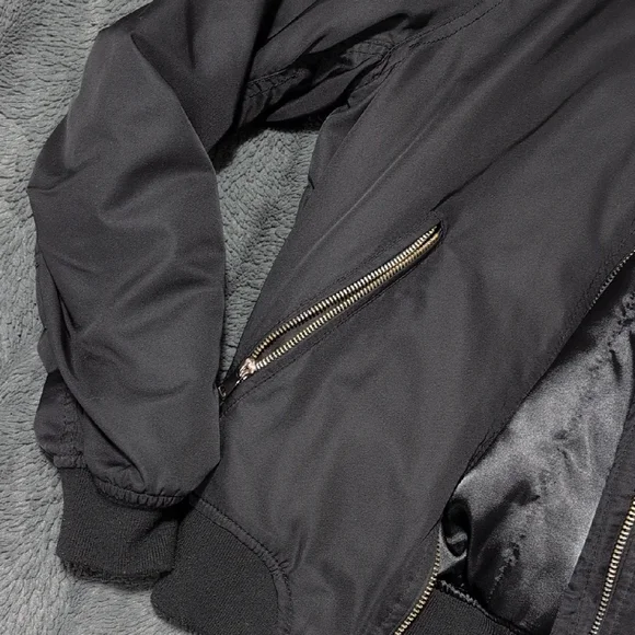 Woman's s Black Bomber Jacket - Picture 3 of 5